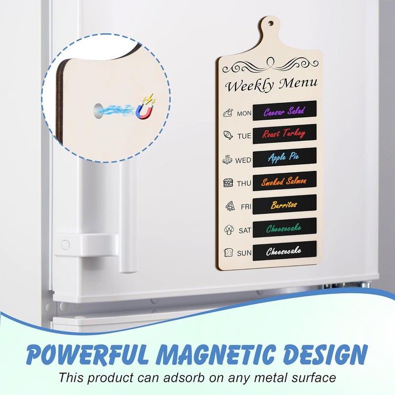 Catcan Magnetic Menu Board for Fridge Meal Planner Magnet Wood Chalkboard Menu Board Dry Erase Calendar Weekly Meal Planner for Kitchen Decor with 12-Color Markers and A Towel - Image 4